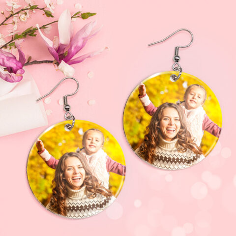 Custom Photo Earrings Acrylic Dangle Earrings Personalized Circle Earrings