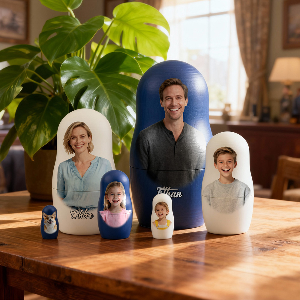 Personalized Photo Nesting Doll Custom Text Family For Dad Picture Matryoshka