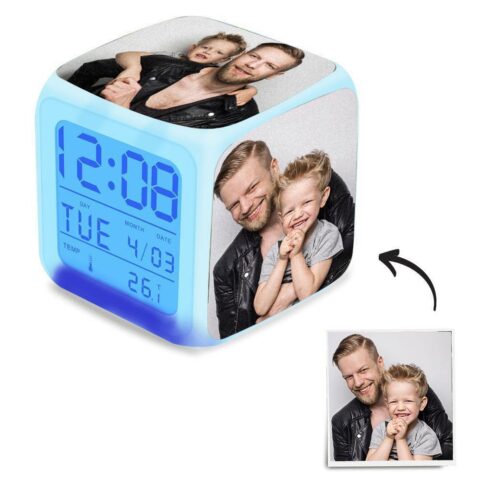 Personalised Alarm Clock Multiphoto Colorful Lights Gift For Father’s Day