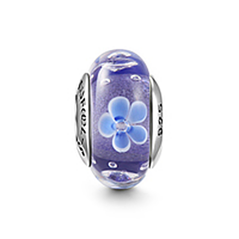 Purple Flower Memory Petals Murano Glass Bead 925 Sterling Silver