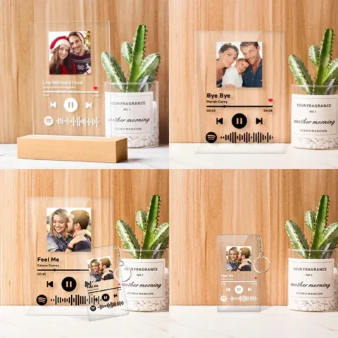 Scannable Spotify Code Plaque Keychain Music and Photo Acrylic, Song Keychain