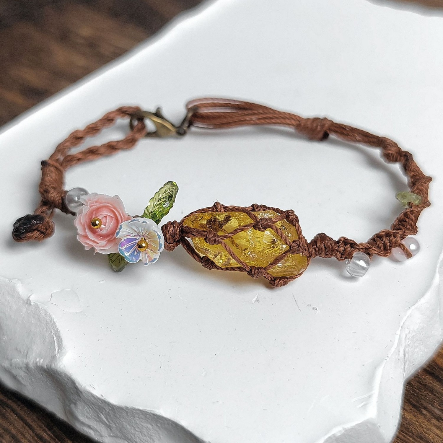 Personalized Colorful Stone Wreath Bracelet with Mesh Weave Gift for Girls