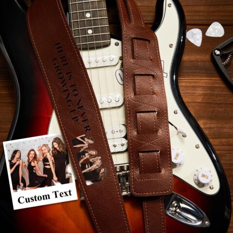 The Gift They Show Everyone: Custom Engraved Photo Guitar Strap Musician Leather