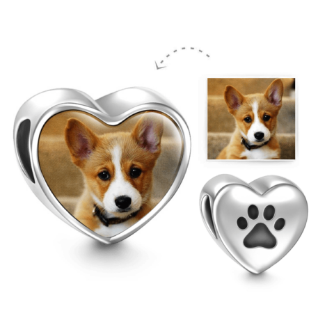 Paw Print Heart Photo Charm Silver