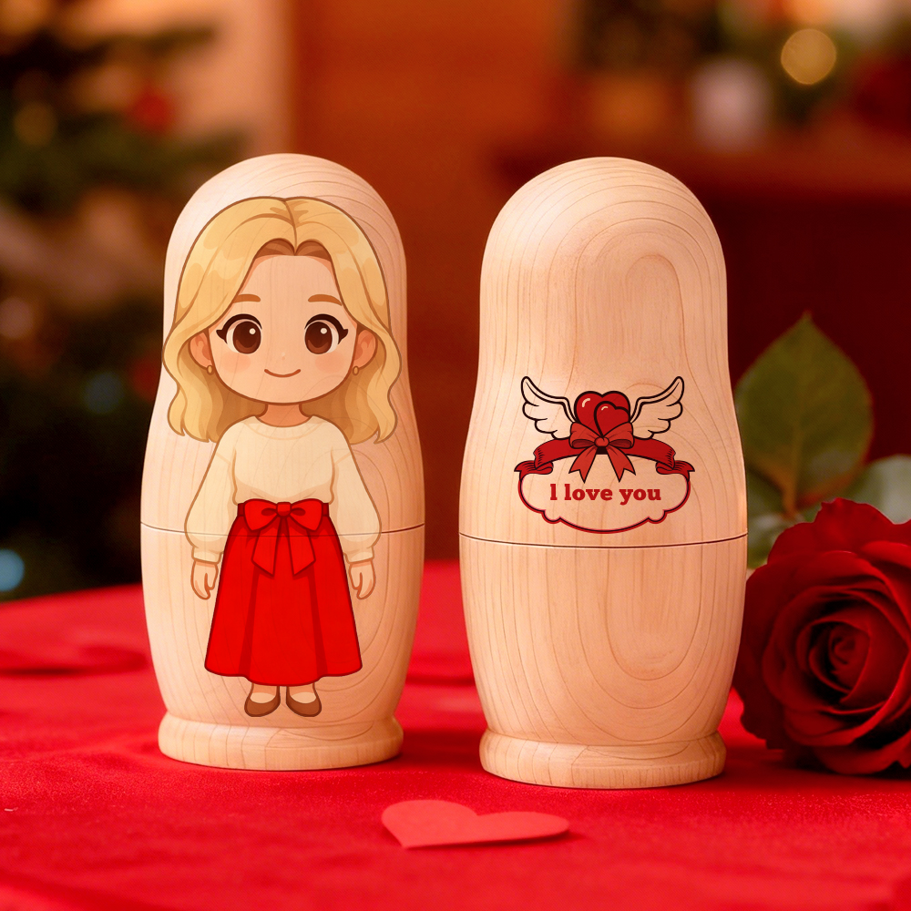 Personalized Portrait Nesting Doll with Text Custom Photo Family Portrait Cartoon