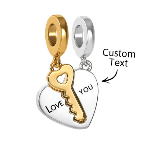 2pc Love You Heart Key Matching Couples Engraving Charm Bracelets or