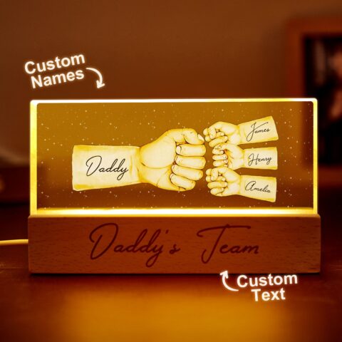 Their New Everyday Carry: Custom Acrylic LED Night Light Personalized Daddy’s Team Fist
