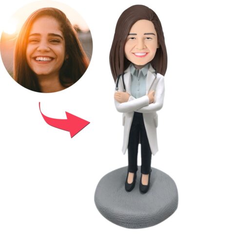 Not Available in Stores: Female Doctor in Lab Coat with Stethoscope Custom Bobblehead