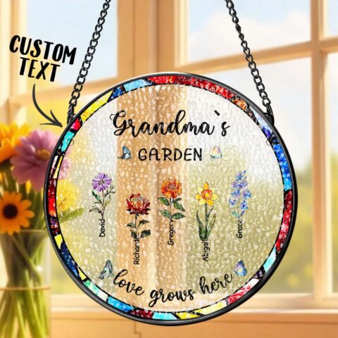 Unwrap a new memory every December: Custom Birthday Flowers Glass Sun Catcher