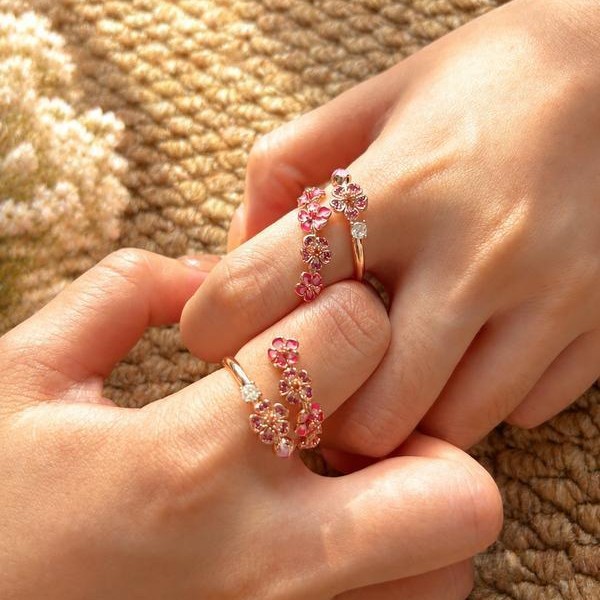 The Unexpected Favorite: Peach Blossom Ring Flower Adjustable Ring Dainty Pavé Floral