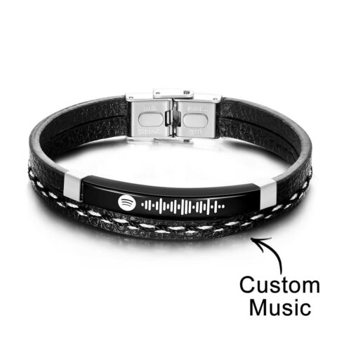 Scannable Spotify Men’s Bracelet Custom Music Bracelet Leather