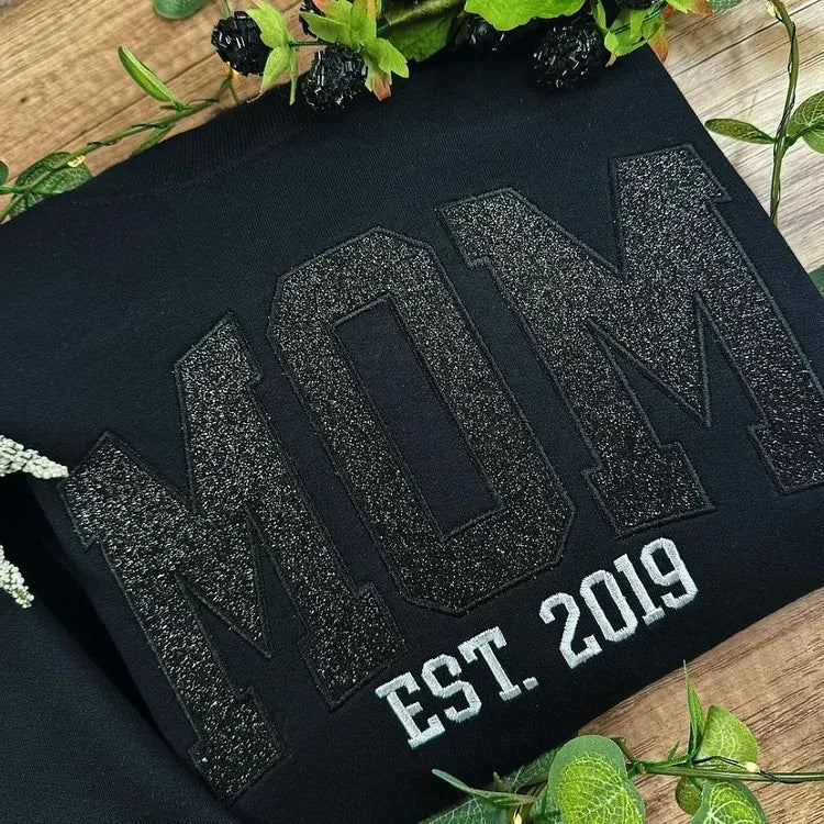 One-of-one apparel nobody else can ever own: Custom Embroidered Glitter Vinyl MAMA