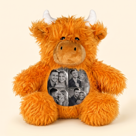 Custom Photo Highland Cow Plush, Personalized Picture Collage Highland Cow Stuffed