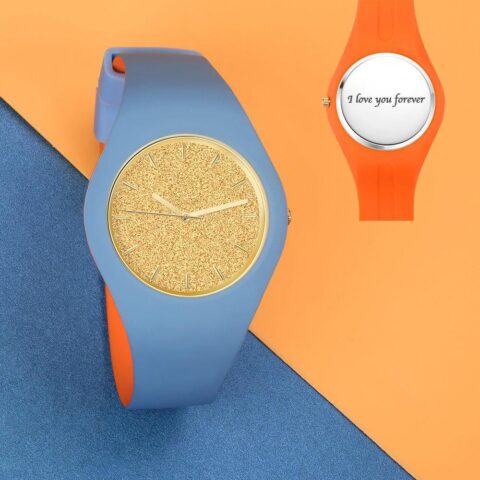 Unisex Silicone Engraved Watch Unisex Engraved Watch 41mm Blue and Orange