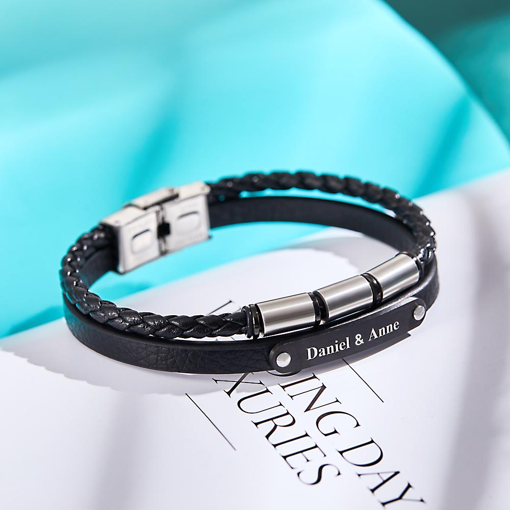 Custom Engraved Multy Layer Retro Style Men’s Leather Bracelet