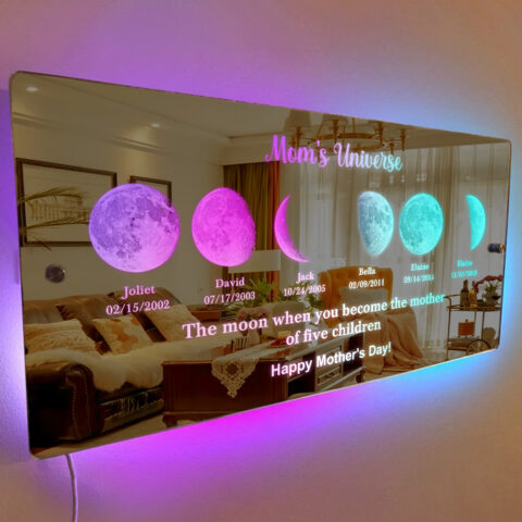 Custom Mom’s Universe Led Mirror Light Frame with Text and Date