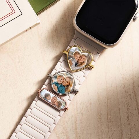 Custom Photo Engraved Watch Strap Charm – Personalized Smartwatch Beaded Accessory