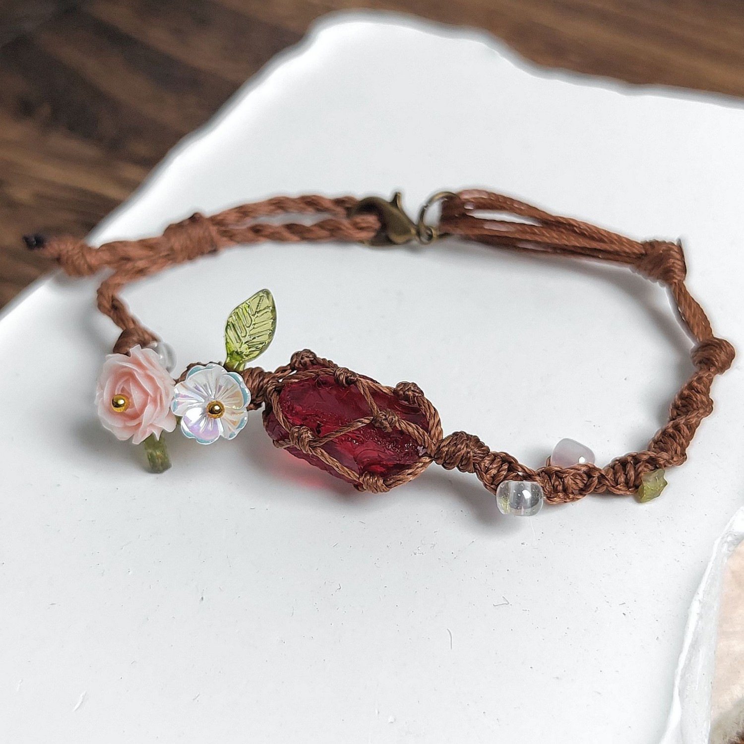 Personalized Colorful Stone Wreath Bracelet with Mesh Weave Gift for Girls