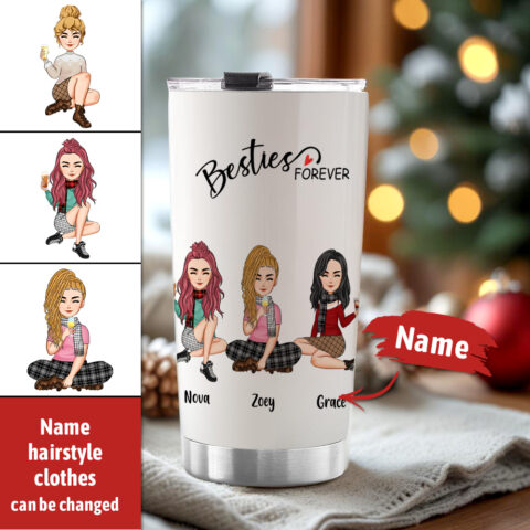 Custom Tumbler Cup with Straw Custom Text and Accessories Tumbler Besties