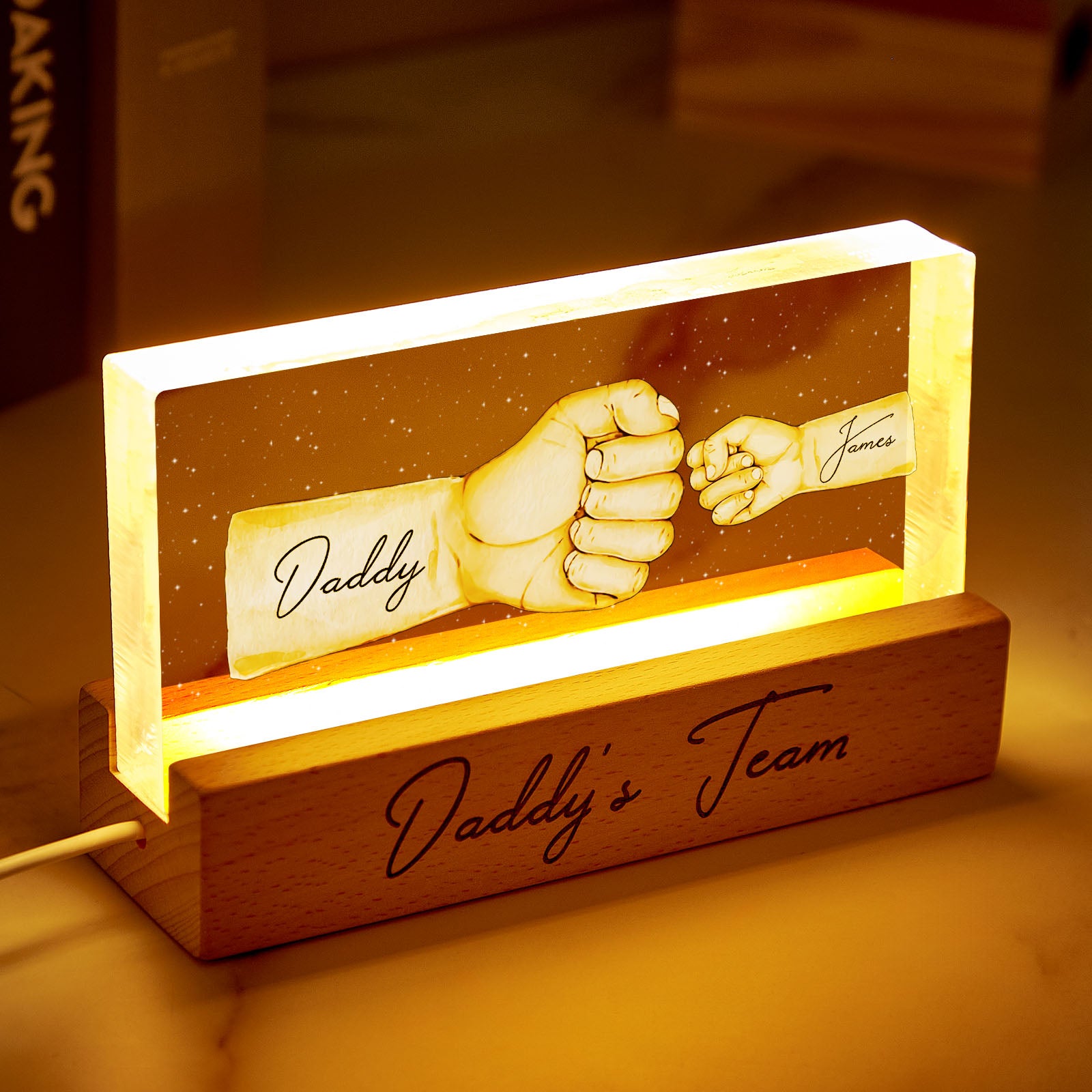 Their New Everyday Carry: Custom Acrylic LED Night Light Personalized Daddy’s Team Fist