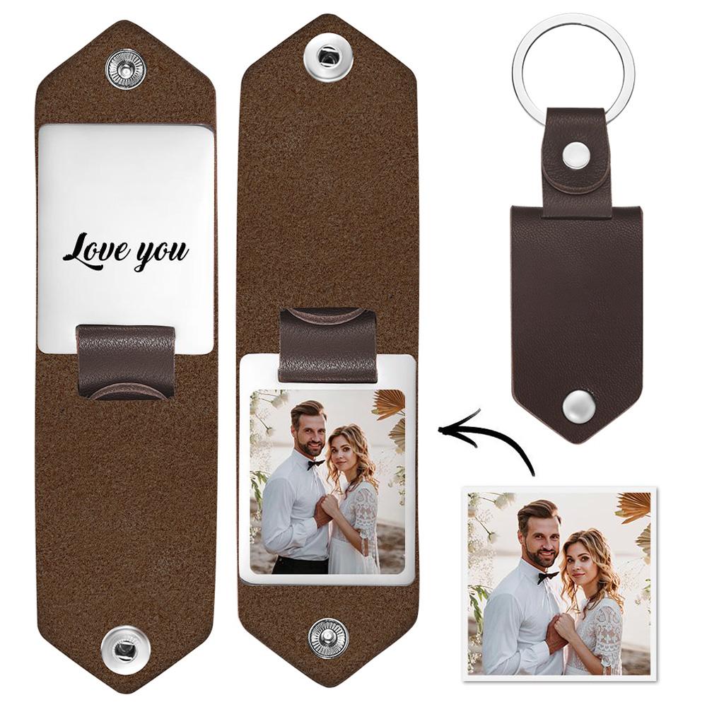 Stop Scrolling – This Is The One: Custom Leather Photo Text Drive Safe Keychain