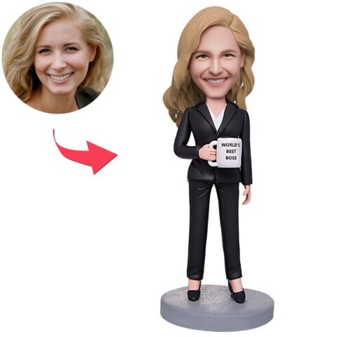 World’s Best Boss Business Woman Holding A Water Glass Custom Bobblehead