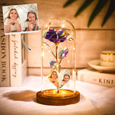 Custom Heart-shaped Photo Eternal Colorful Rose Flower LED Night Light Romantic