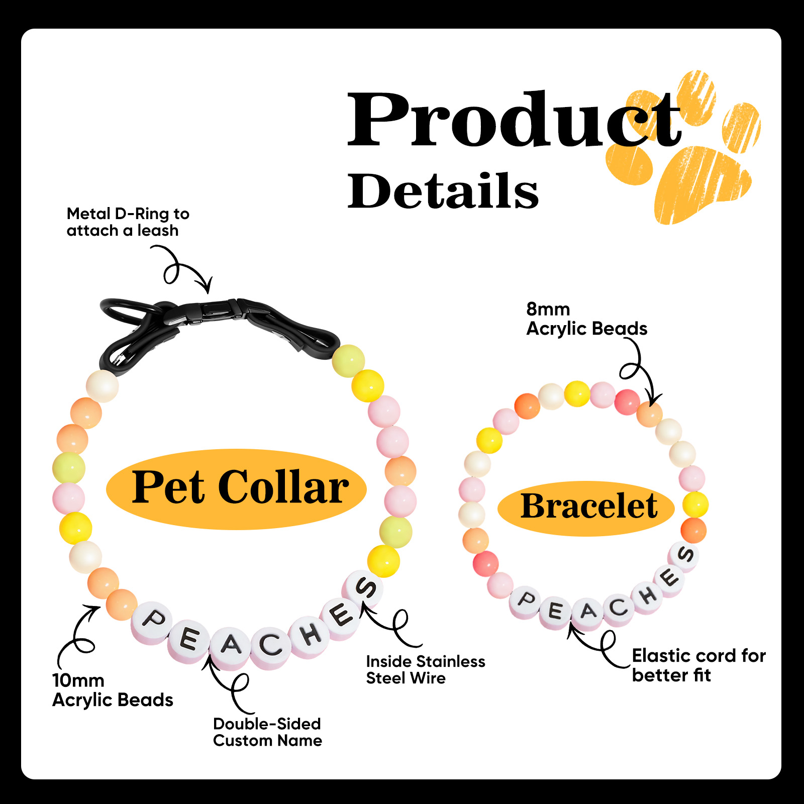 Personalized Name Beaded Pet Collar –Custom Dog Necklace for Your Furry