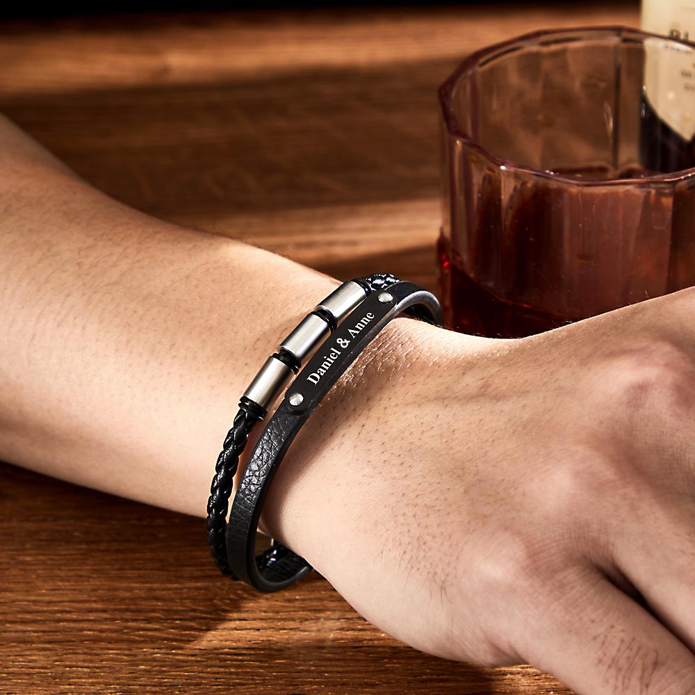 Custom Engraved Multy Layer Retro Style Men’s Leather Bracelet