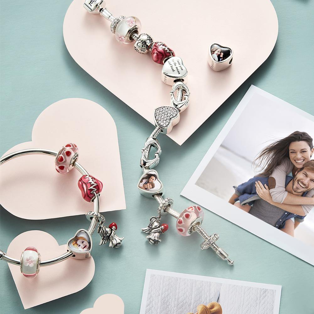 Heart Photo Charm with Pave CZ Silver
