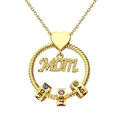 Custom Engraved Necklace With One Birthstone Gift for Mom – Gold