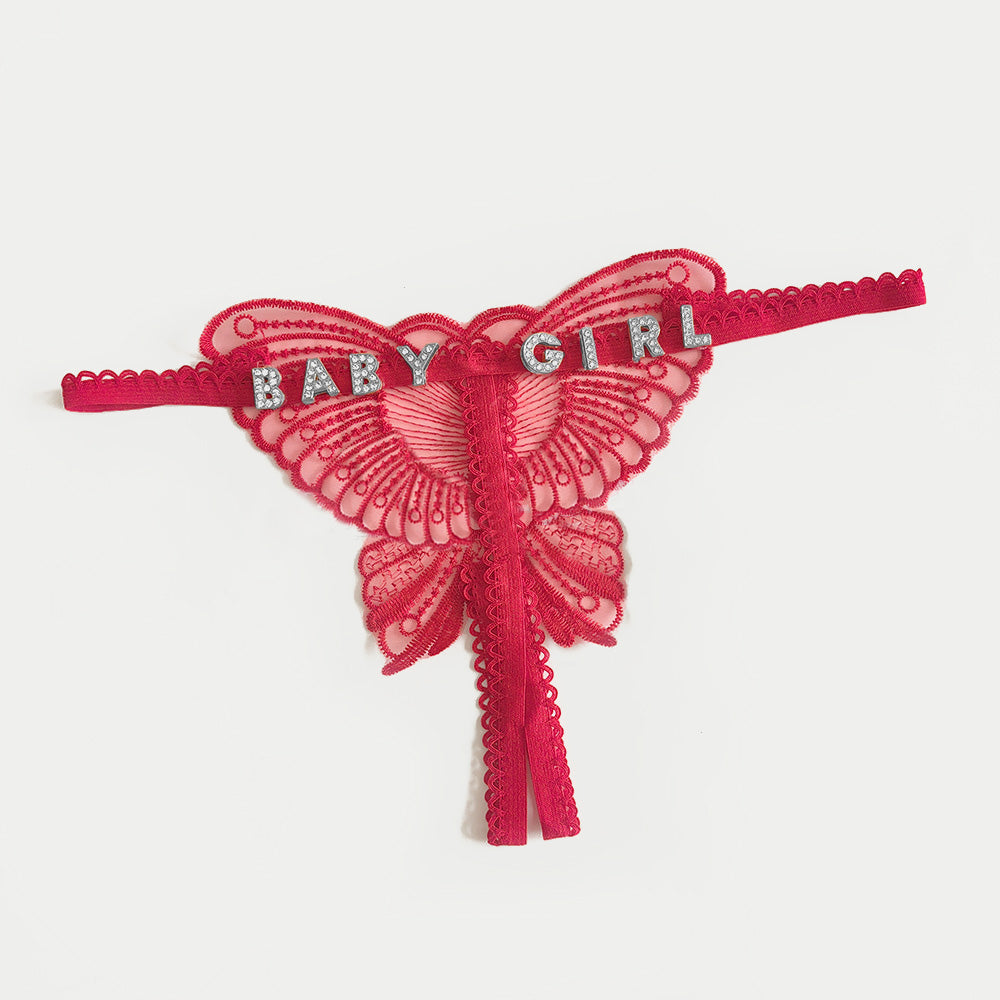 Custom Lace Hollow Butterfly Sexy Low Waist Panty with jewelry Crystal