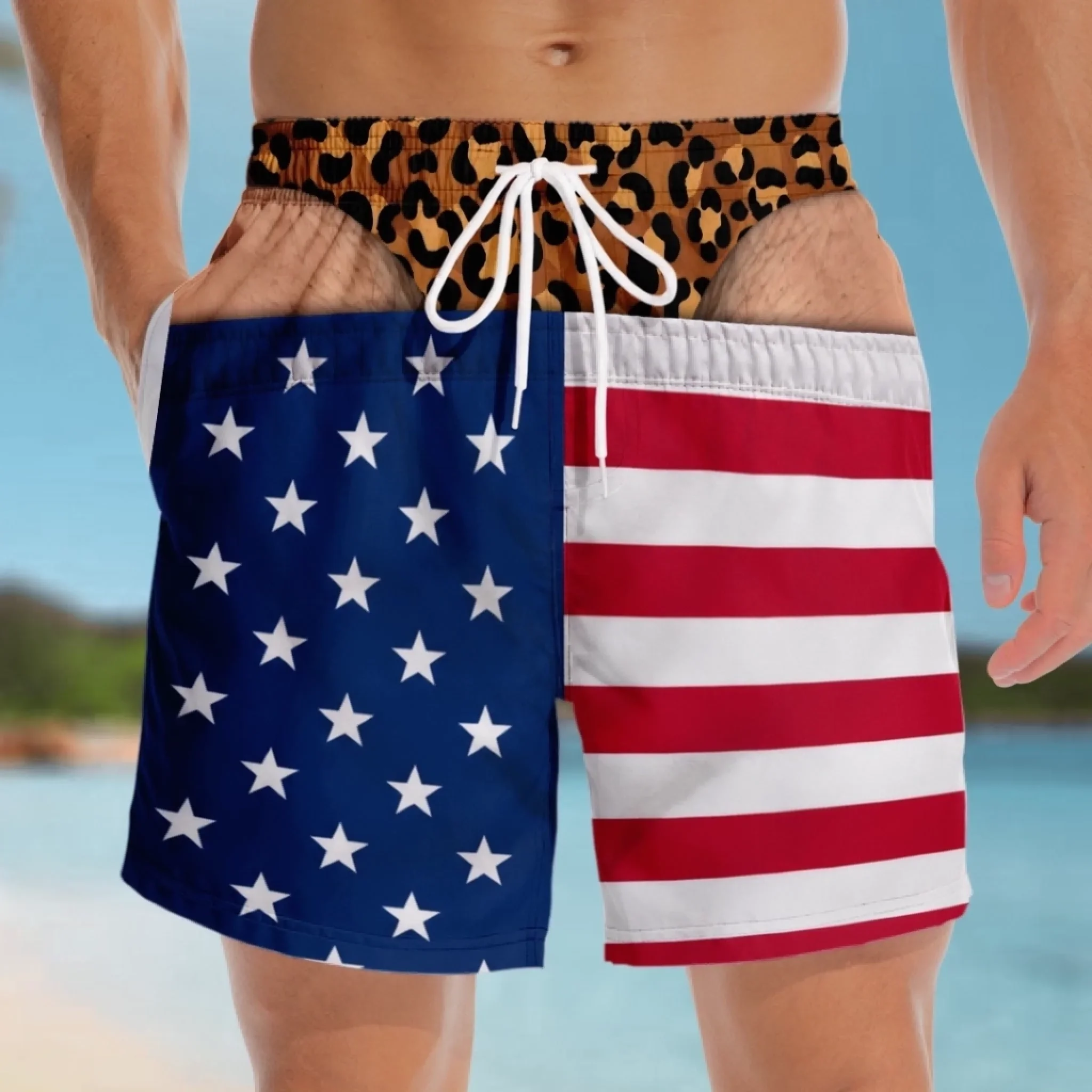 Custom Funny Men Swim Trunks Novelty Optical Illusion Swim Shorts Funny