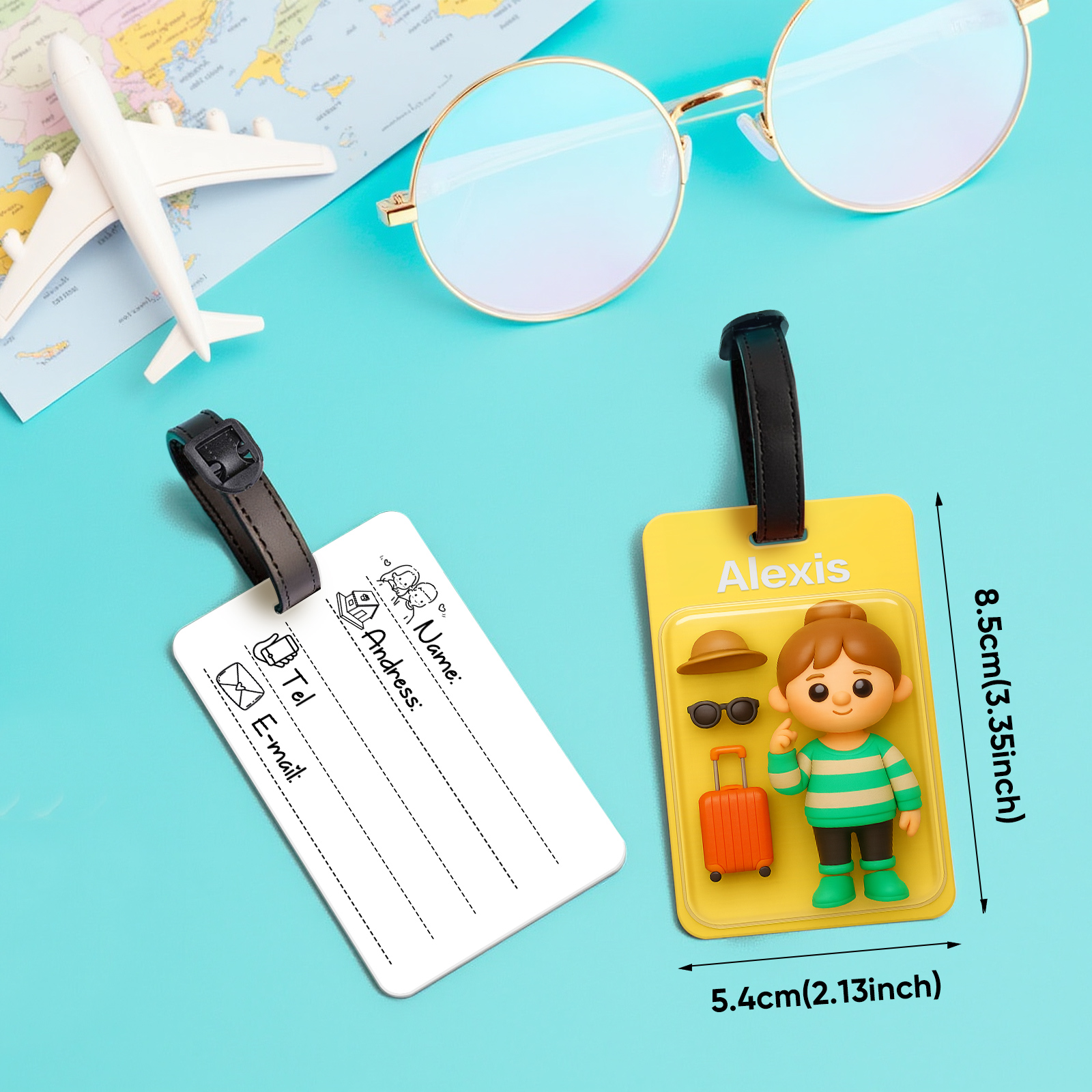 Fully Body Custom 3D Effect Cartoon Character Traveling Luggage Tag