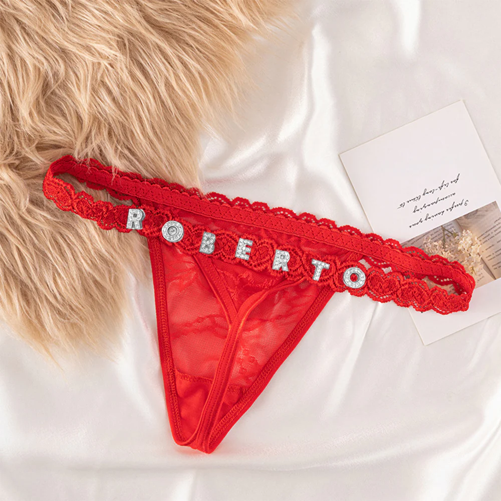 Custom Lace Thongs with Jewelry Crystal Letter Name