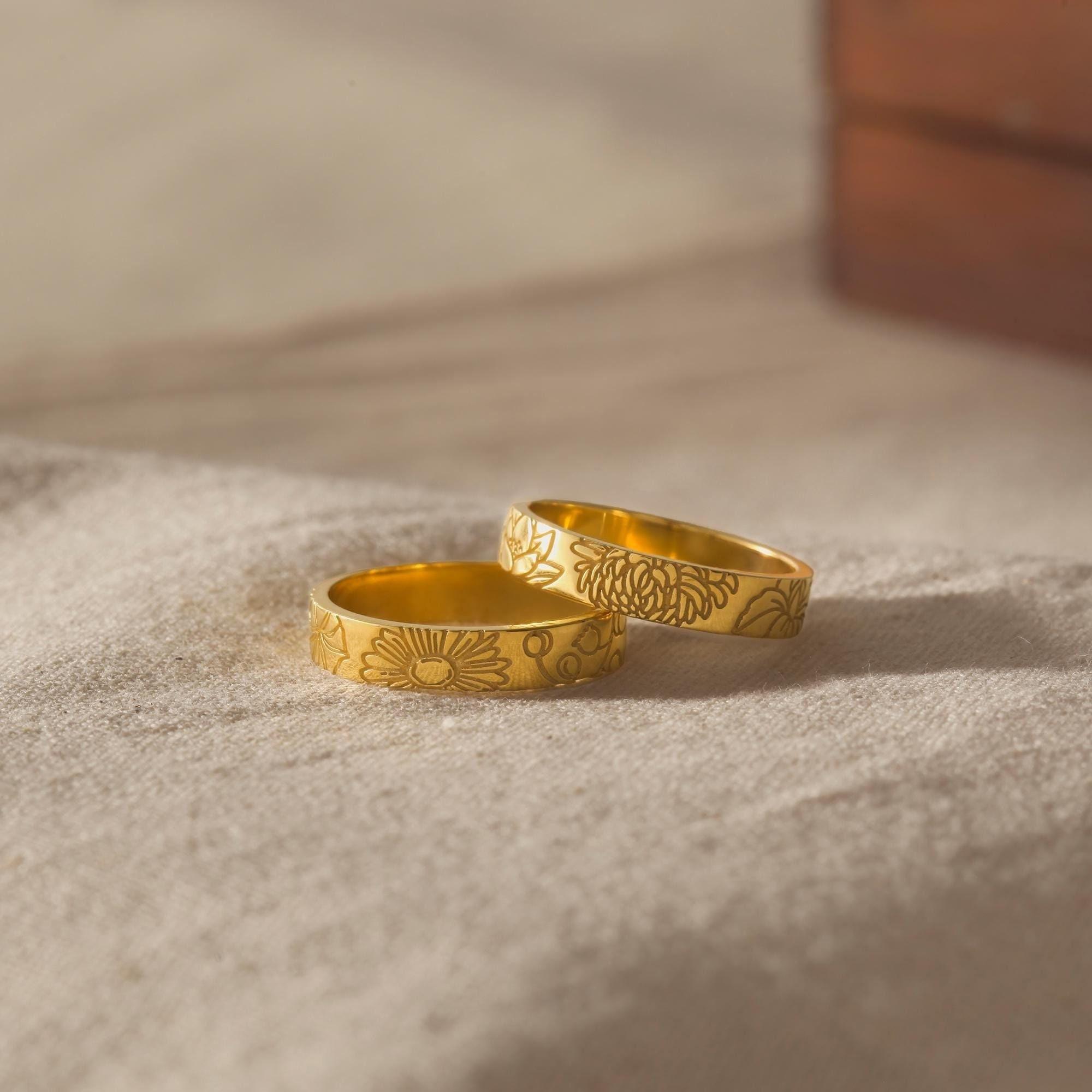 Birthflower Ring, Floral Ring, Mothers Ring, Personalized Jewelry Gift, Gold Ring,