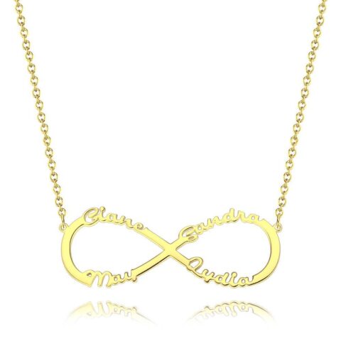 Infinity Name Necklace, Four Names Unique Gift 14K Gold Plated –