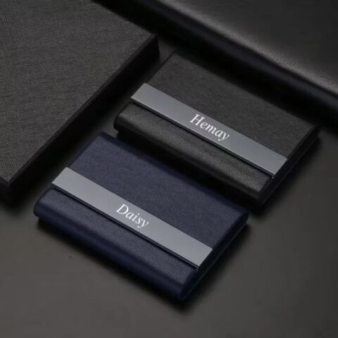 A Customizable Text Leather Stainless Steel Business Card Holder