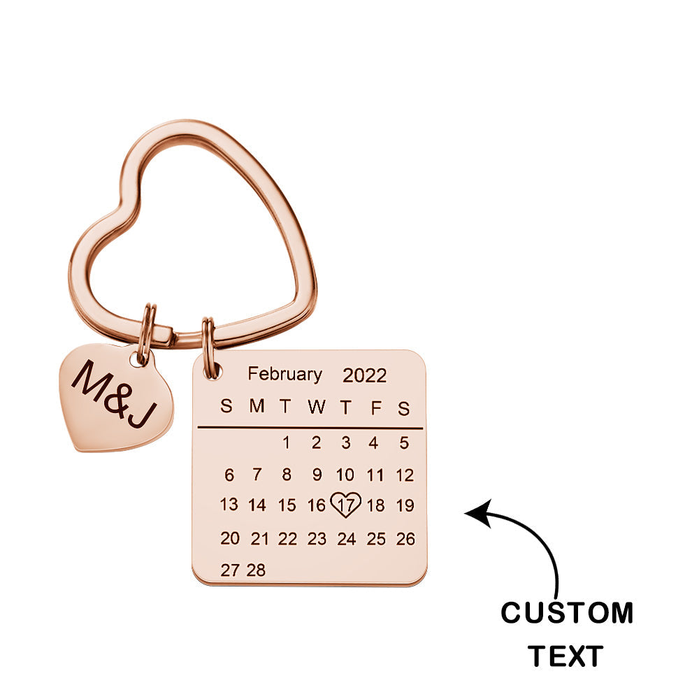 Small token, constant companion: Custom Engraved Calendar Keychain Heart Key Ring Save