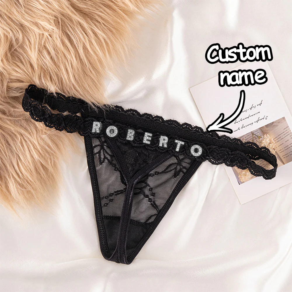Custom Lace Thongs with Jewelry Crystal Letter Name