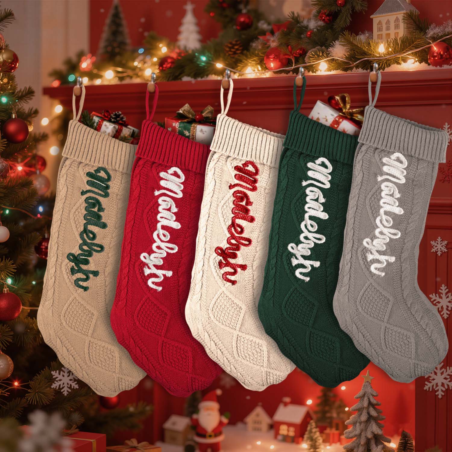 Custom Christmas Stockings Knitted Christmas Stockings with Name Christmas Family Stockings