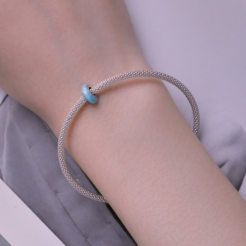 Macaron Blue Stopper Charm Spacer Charm Silver