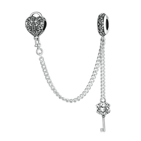 Made for one person in the world – them: Heart Lock Key Safety Charm Chain Silver