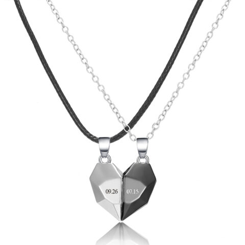 Personalized Two Souls One Heart Pendant Magnet Necklaces for Couple Necklace