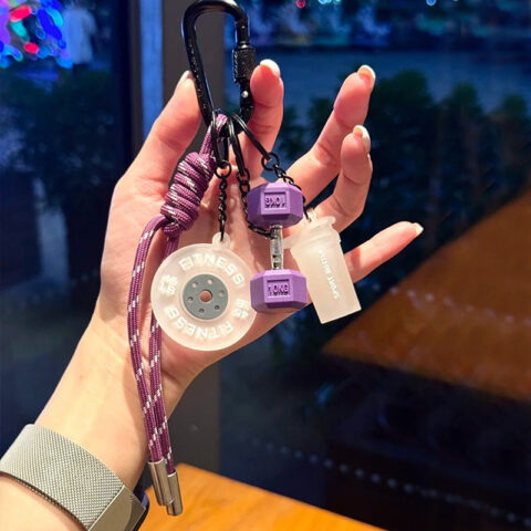 Fitness Equipment Rubber Keychain Accessories Mini Equipment Pendant Lanyard Combo Backpack