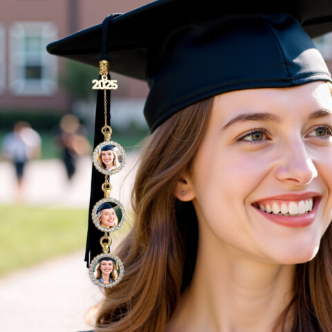 Custom Graduation Tassel Photo Charm Rhinestone Round Charm Graduation