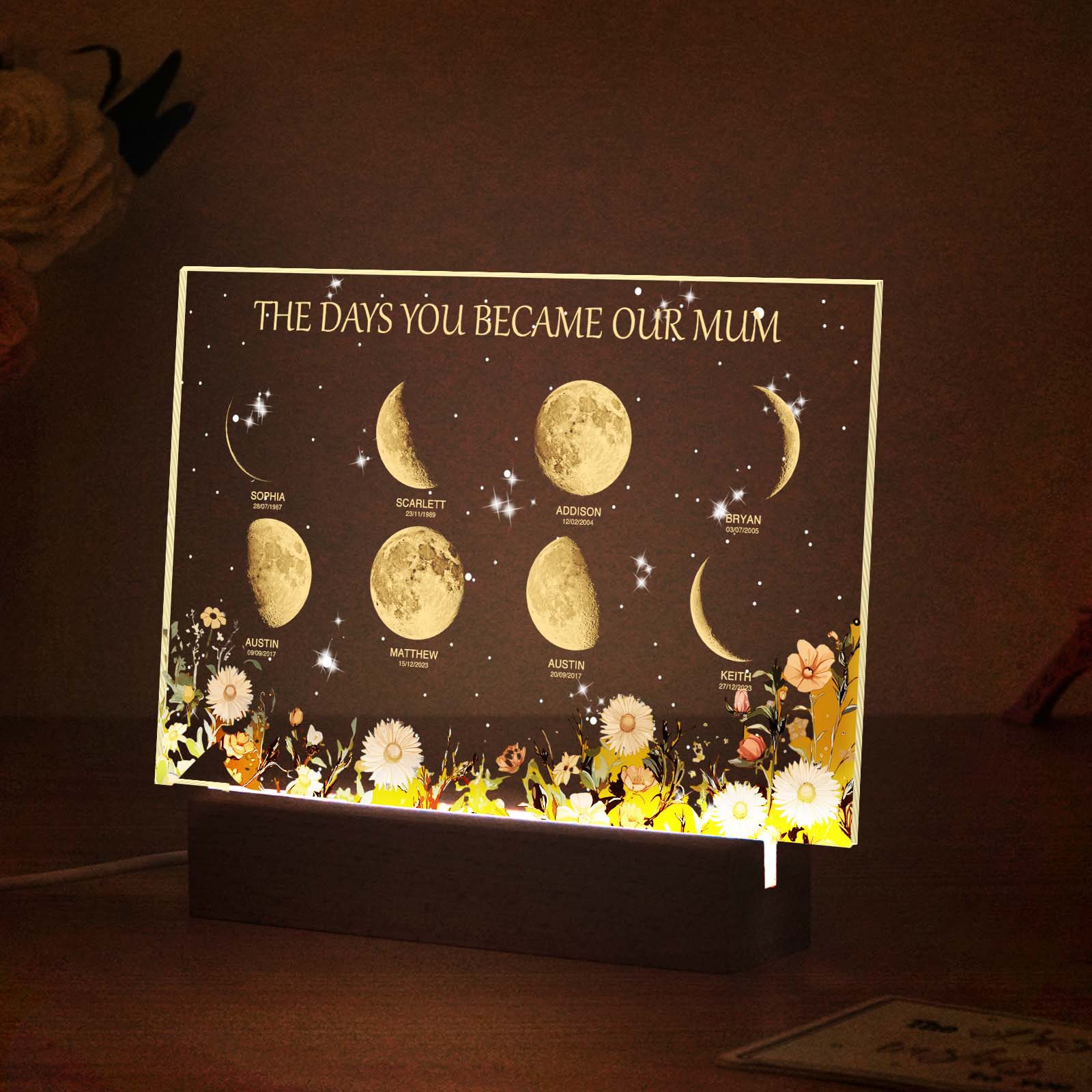 Turn any room into a memory they can see: Personalized The Days You Became Our Mom Moon