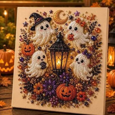 Ghost Pearl Art DIY Kit – Halloween Craft Kit, Cute Ghost