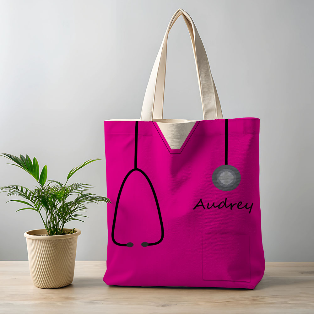 Personalized Name Nurse Medical Scrubs Teal Tote Bag