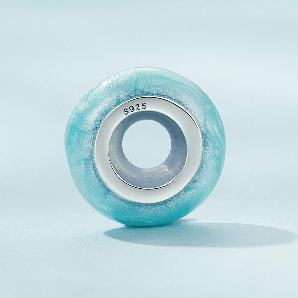 Macaron Blue Stopper Charm Spacer Charm Silver